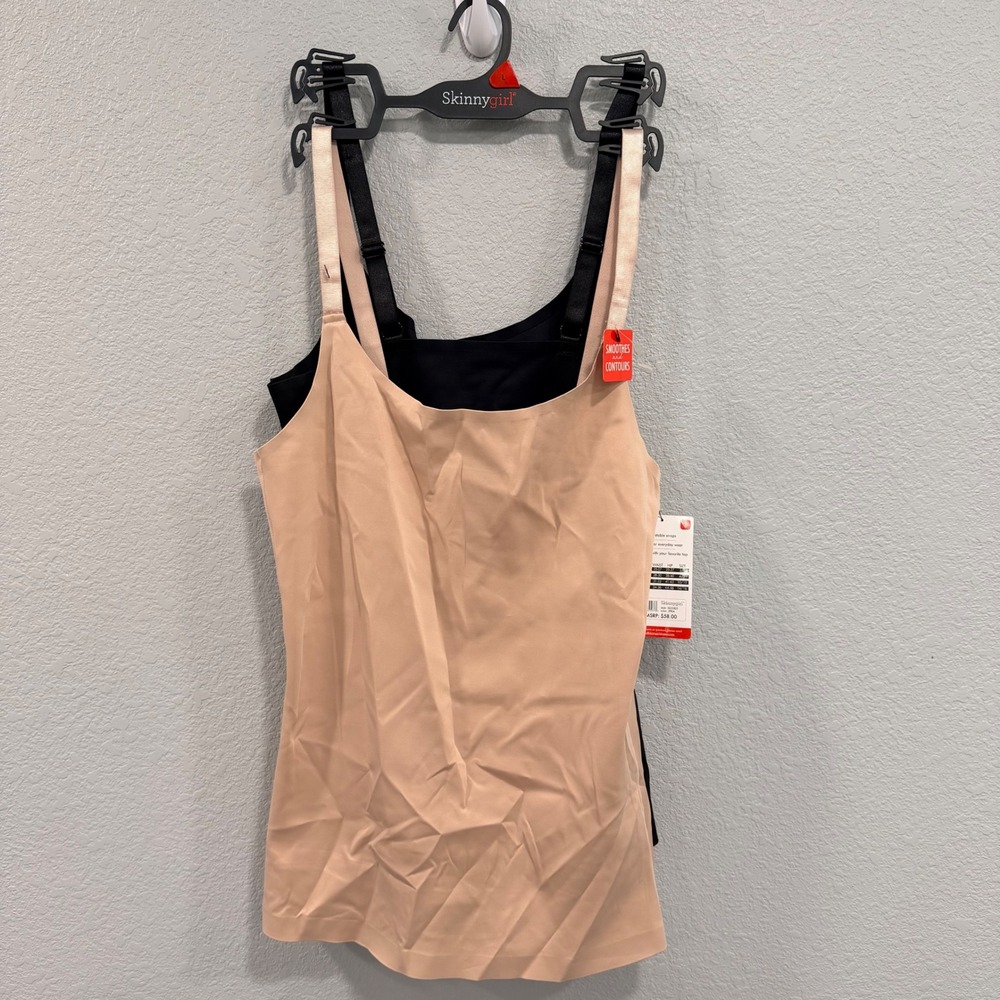 NEW $58 Skinnygirl L Scuba Shaping Camis 2-Pack Nude Black